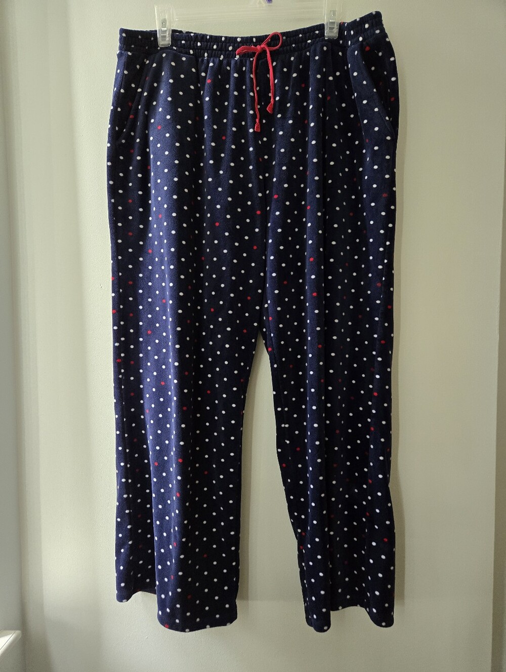 Tommy Hilfiger Plush Womens XXL Navy Polka Dot Cozy Lounge PJ Pants Wide Leg